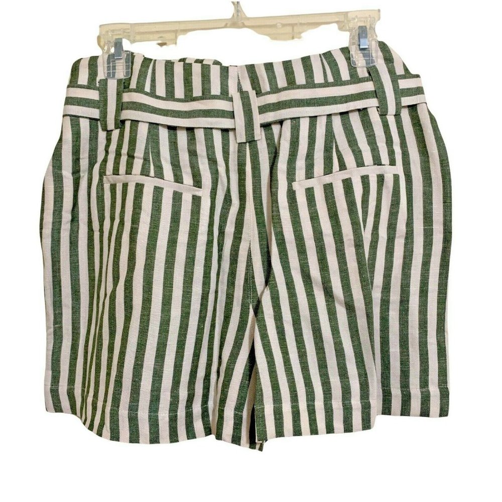 L'Agence Alex Paperbag Shorts Size 10 Olive Green Ivory Stripe Linen Blend - Picture 5 of 7